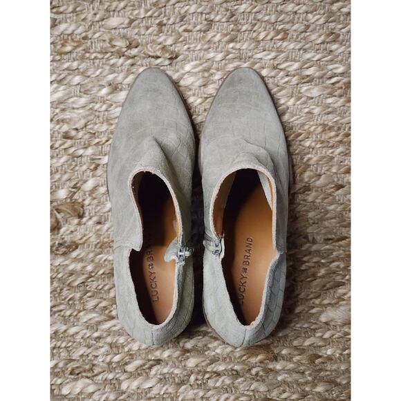 Lucky Brand Saucie Comfort Embossed Croc Suede Ankle Booties Size 8.5 NEW - Picture 8 of 11